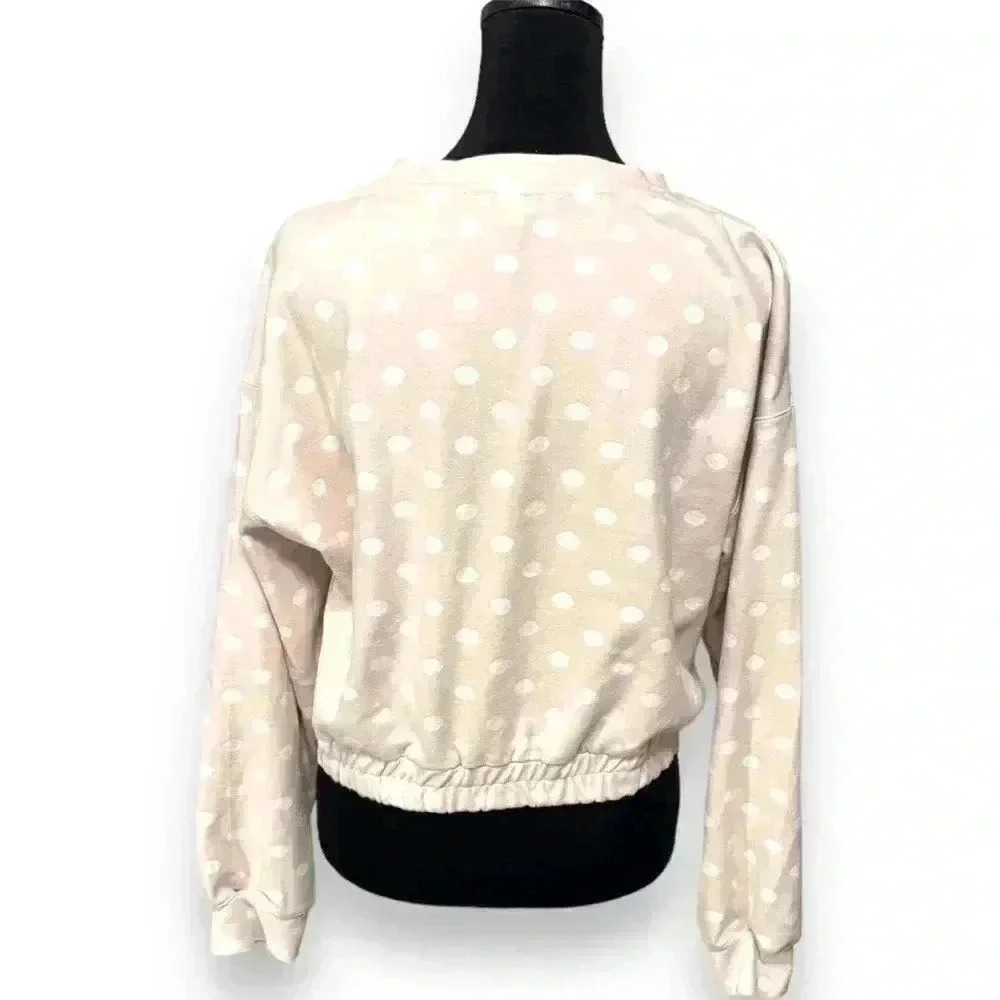 BLU PEPPER Dot Print Crew Neck Cropped Top long sleeve blush pink and cream NEW! - Picture 6 of 14